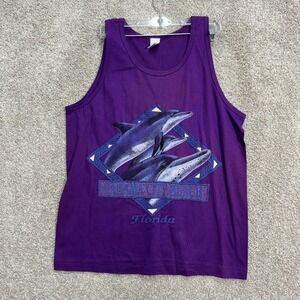 Sherry's Best Tank Top Mens Large Purple Panama City Beach Florida Dolphins USA